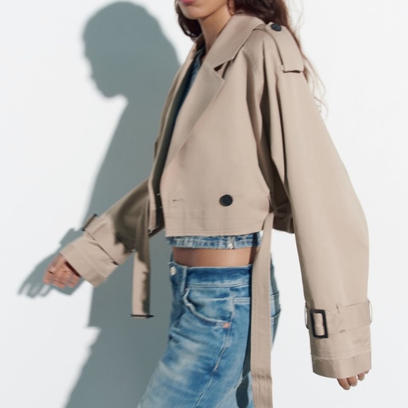 Zara Cropped Oversized Trench Coat Jacket - Picture 4 of 13